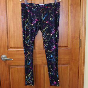 Tipsey Elves Bright Colorful Splatter Paint 80s Vibe Leggings XL